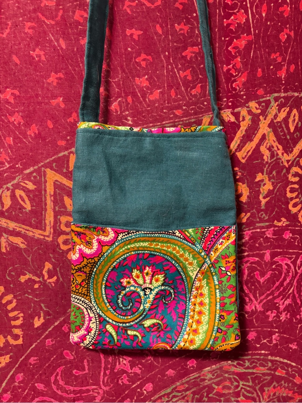 Boho Paisley Crossbody Bag in Teal and Multicolor